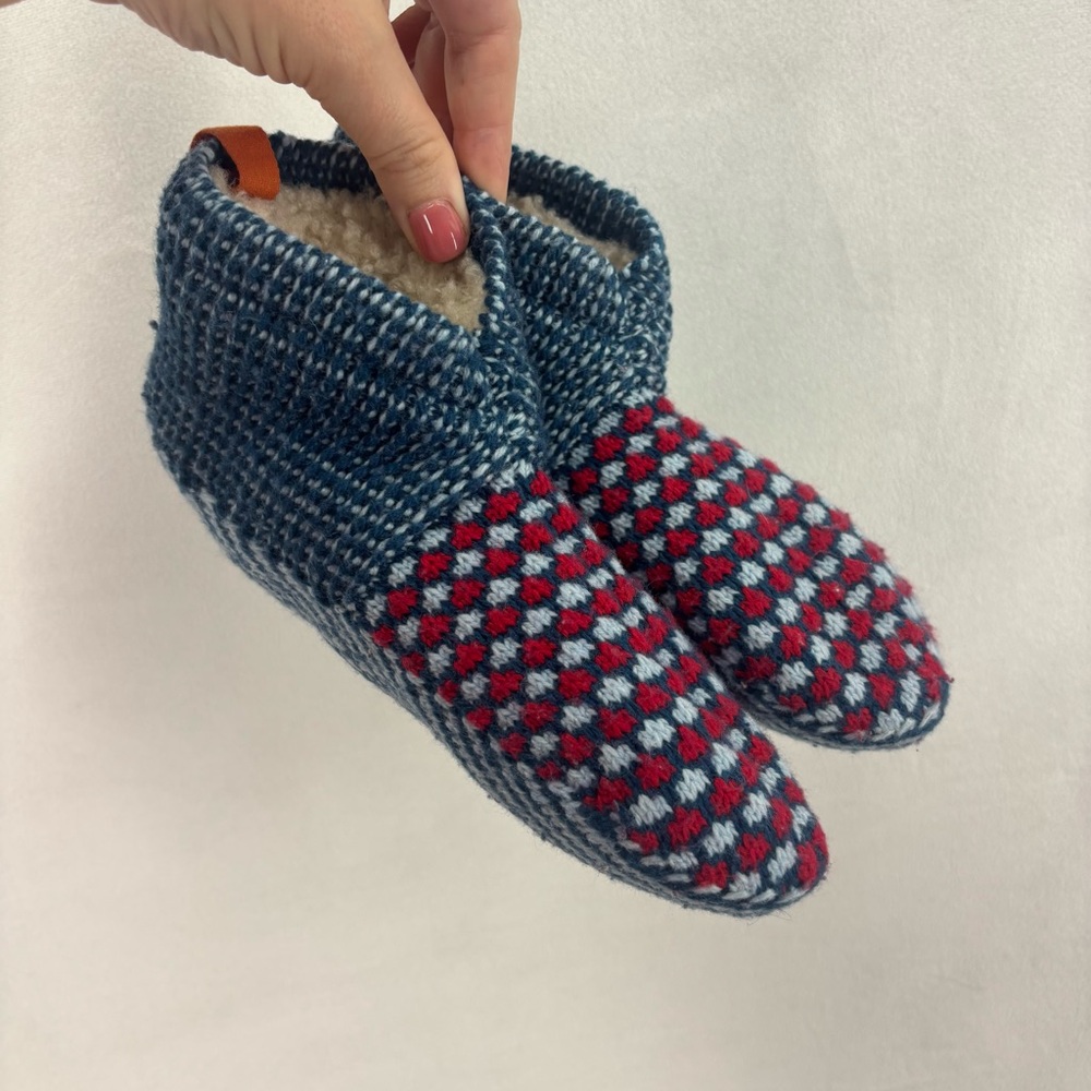 Bombas Kids Slipper Socks Youth Size 1 5 Blue Red Gripper Cozy Knit